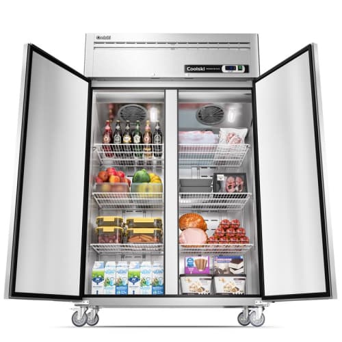 Coolski 48 in. 36 cu. ft. Auto / Cycle Defrost 2-Door Commercial Reach in Upright Freezer in Stainless Steel, ETL DOE Approved