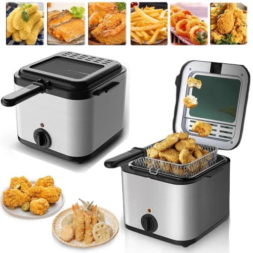 Electric Deep Fryer, 2.5L Multiple Function Stainless Steel Fryer Machine Home Use, Immersion Element Oil Fryer Pot with Removable Basket Adjustable Temperature, Suit for Chips
