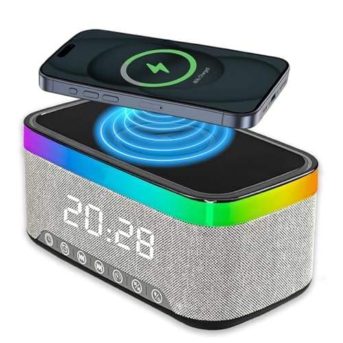 Smart Bluetooth speaker with creative desktop night light, wireless charger, induction bedside ambiance lamp, and audio. Color: black