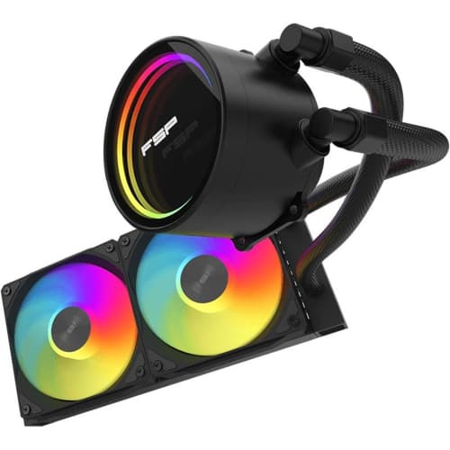 FSP AE24 ARGB 240mm AIO Liquid CPU Cooler, Dual 120mm Fans, Infinity Mirror Pump, High-Density Radiator, Intel LGA1851/1700/1200 & AMD AM5/AM4 Compatible, Black