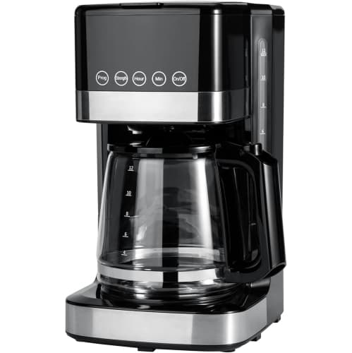 12 Cup Coffee Machine Coffee Maker with Glass Coffee Pot (1.9 Qt), Auto Shut-off & Pause, Removable Filter Basket, Black & Silver