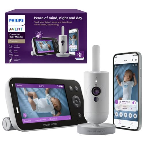 Philips Avent Premium Connected 5" Wi-Fi Baby Monitor with Breathing Monitor, Sleep Tracking & Night Vision (SCD973/37)