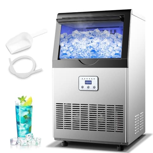 Ice Maker,110LBS/24H Commercial Ice Machine Stainless Steel Ice Maker Machine with 25LBS Capacity,45 Ice Cubes in 12-15 Minutes,Self-Cleaning,Ideal for Restaurant,Bars,Home,Include