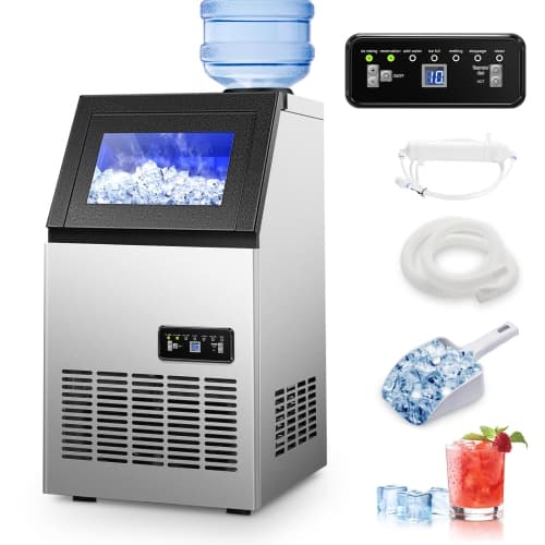 Commercial Ice Maker, 120 lbs/24H Ice Machine, 2 Water Inlet Modes, Under Counter Ice Maker with 33 lbs Storage, Auto Self-Cleaning, Freestanding Ice Machine for Home Office Bar