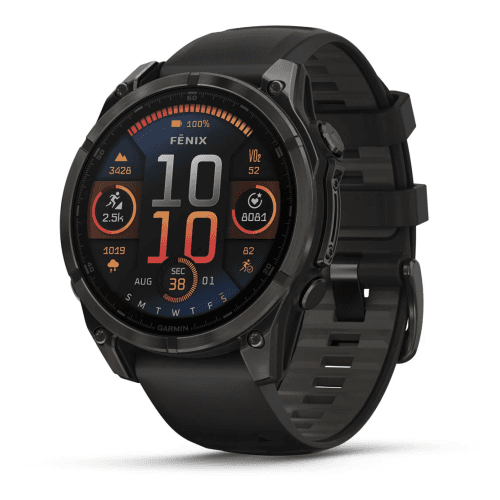 Refurbished (Good) - Garmin fenix 8 AMOLED - Sapphire, Carbon Gray DLC Titanium with Black/Pebble Gray Silicone Band