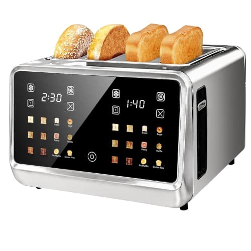 4 Slice Touch Screen Toaster with LCD Display Stainless Steel Digital Toasters 6 Bread Types& 6 Shade Settings Smart Extra Wide Slots Toaster With Bagel Cancel Defrost Reheat Funct