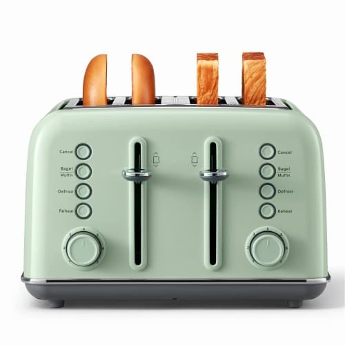 4 Slice Toaster, Extra Wide Slots, Retro Stainless Steel with High Lift Lever, Bagel and Muffin Function, Removal Crumb Tray, 7-Shade Settings