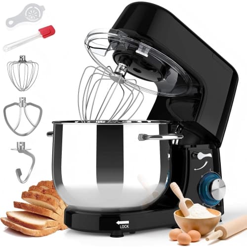 Stand Mixer, 9.5 Qt 660W, 6-Speed Tilt-Head Food Dough Mixer, Electric Kitchen Mixer with Dough Hook, Flat Beater & Wire Whisk, Mixing Bowl - Black