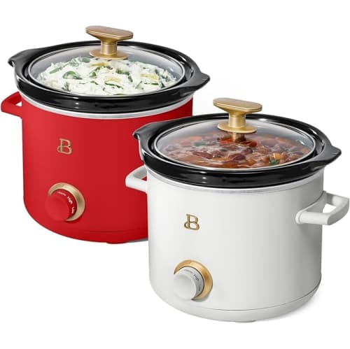 Beautiful 2 Pack Slow Cooker Crock Set- 2 Quart, Merlot/White Icing (100 Watts) with Adjustable Heat settings-Kitchenware by Drew Barrymore