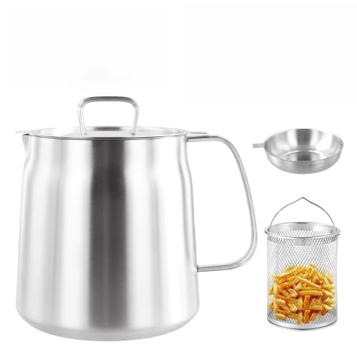 Stainless Steel Deep Fryer Pot 1.5L Mini Frying Pan with Basket
