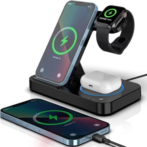 3 in 1 Wireless Charger for iPhone 14 13 12 11 Pro Max Plus XS XR, Inductive Charging Station for Apple Watch 8 7 6 5 SE & AirPods 3 2 Pro