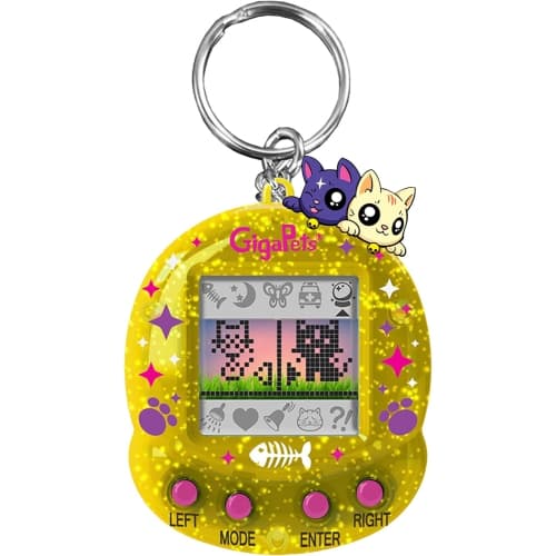 GigaPets Retro Virtual Pet with Cat Keychain, Perfect for Kids to Care for Digital Pet, Nostalgic Portable Toy for Travel & Pocket Play，Comukitty and Starcat