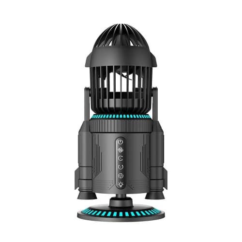 Creative Rocket Desktop Fan with Light Spray Three-Gear Rapid Cooling, Humidification Cooling, Rechargeable Quiet Small Table Fan for Office Living Room Display Case-Black