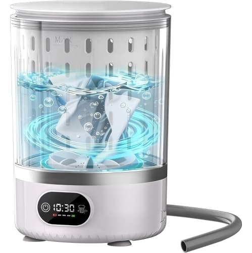 Portable Mini Washing Machine, Upgraded All-in-One 3L Compact Washer & Spin Dryer Combo with Blue Light, Small Travel Laundry Machine for Underwear Baby Clothes Socks Towels Home