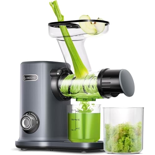 Brand New - AMZCHEF Slow Juicer ZM1532 Cold Press Juice Extractor, 150W Quiet Motor, Reverse Function, Overheating Protection, Compact Design, Grey