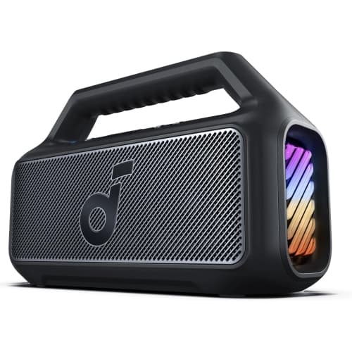 soundcore Boom 2 Outdoor Speaker, 80W, Subwoofer, BassUp 2.0, 24H Playtime, IPX7 Waterproof, Floatable, RGB Lights, USB-C, Custom EQ, Bluetooth 6.0, Portable(Renewed), Black