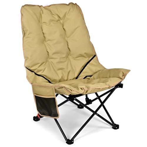Folding Camping Chair with Wide Seat amd Backrest Adjustment, High Back Padded Outdoor Recliner Chair with Side Pocket & Storage Bag, 242lbs Capacity