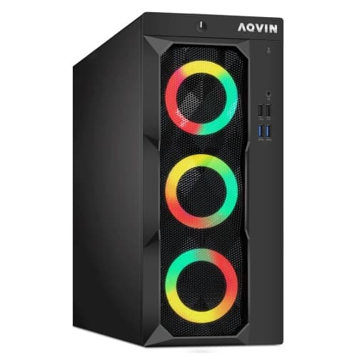 Refurbished (Excellent) - Aqvin Luminarings RGB Desktop Computer PC - Intel Core i5 upto 3.60GHz, 8GB RAM, 256GB SSD, Wi-Fi, Bluetooth, Windows 11 Pro