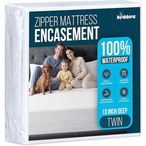 Beddora Zippered Mattress Encasement Queen – 100% Waterproof Bed Bug Proof Mattress Protector – Six-Sided Full Protection Cover