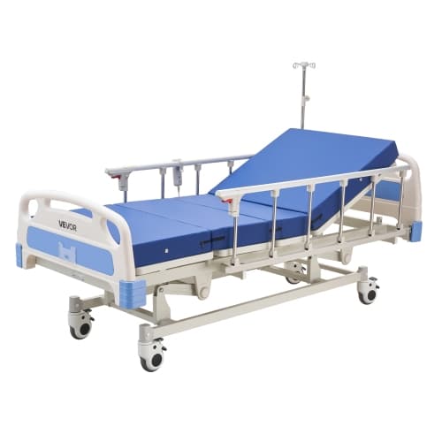 VEVOR 3 Function Premium Full Electric Hospital Bed, ICU Electric Medical Bed with Backrest, Legrest & Height Adjustment, 5" Locking Casters, High-Density Mattress, 550LBS Loading