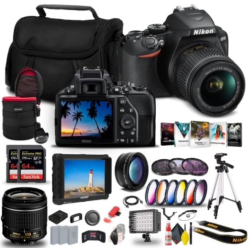 Nikon D3500 DSLR Camera w 18-55mm Lens (1590) + 4K Monitor + 2 x 64GB Extreme Pro Card Tripod (International Version)