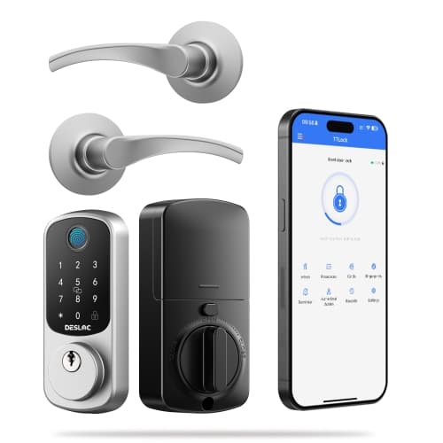 DESLOC B200 Smart Door Lock with Handles/Levers, Smart Keypad Deadbolt with Fingerprint, TTLock App for Front Door