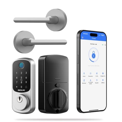 DESLOC B200 Smart Door Lock with Handles/Levers, Smart Keypad Deadbolt with Fingerprint, TTLock App for Front Door