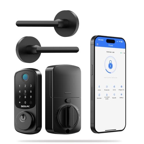DESLOC B200 Smart Door Lock with Handles/Levers, Smart Keypad Deadbolt with Fingerprint, TTLock App for Front Door