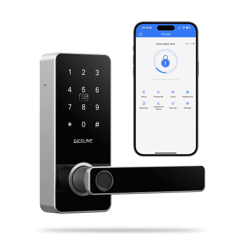 DESLOC B200L Smart Lock with Lever, Fingerprint Keyless Entry Door Lock with TTLock App for Garage Door, Bedroom Door - Silver