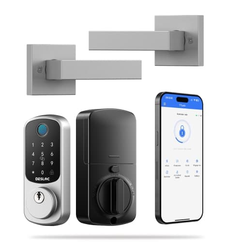 DESLOC B200 Smart Door Lock with Handles/Levers, Smart Keypad Deadbolt with Fingerprint, TTLock App for Front Door