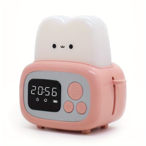 Pink bread maker night light, room ambient light, soft light, rechargeable, timer alarm clock light.