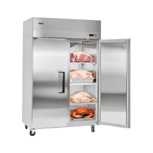 VEVOR 33 Cu.Ft Stainless Steel Upright Freezer with Double Glass Doors, Commercial Reach-In Freezer 48" W, Auto-Defrost, 6 Adjustable Shelves, -11 to 14℉ Temp Control, UL Certified