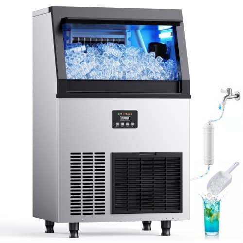 Coolake Commercial Ice Maker Machine, 200Lbs/Day Under Counter Ice Maker with 50Lbs Storage, Stainless Steel Freestanding Built-in Outdoor Ice Machine for Home Bar Cafe Garage