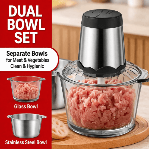 Neighbor Buy 3L Electric Meat Grinder & Food Processor with Dual Bowls, 300W Copper Motor, 2-Speed Kitchen Chopper