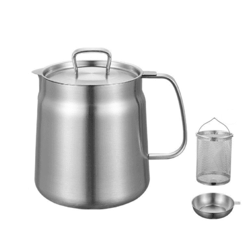 Oil Strainer Bottle - 2L Matte Body - Includes Lid, Filter & Fry Basket - Kitchen Use