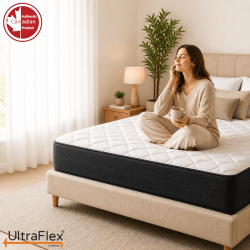 UltraFlex® BALANCE Natural Latex Queen 11" Hybrid Mattress- Medium Firm, Natural Latex & HD Pocket Coil, Breathable Quilted Top, Motion Isolation & Pressure Relief- Made in Canada.