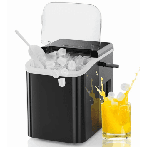 EDX Countertop Ice Maker, 9 Bullet Ice Cubes in 6 Mins, 26lbs/24H, w/ Scoop Basket - Black