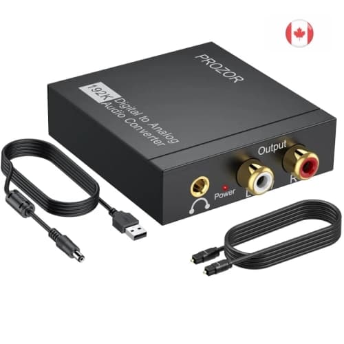 192kHz Digital to Analog Audio Converter DAC – Optical SPDIF Toslink to RCA L/R & 3.5mm Audio Adapter for PS3, PS4, Apple TV, HDTV, Amp & Home Cinema