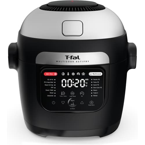 T-fal , Multicook Actifry, Multicooker & Air Fryer with Automatic Stirring Paddle, 6 L / 6.3 Qt. , Chrome