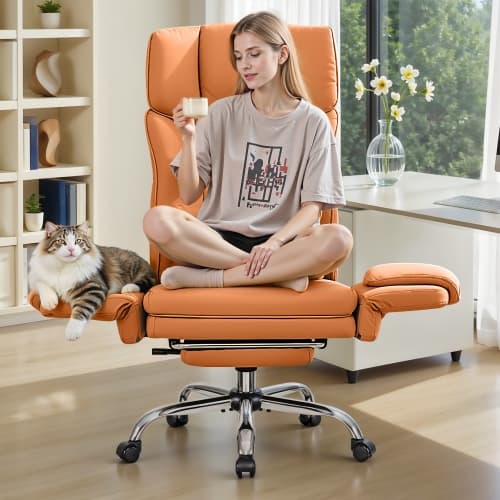 CoolHut Big Tall Ergonomic Executive Chair with Footrest, PU Leather High Back Manager Boss Office Chair with Expandable Arms Cross Legged, Swivel Tilt Home Gaming Chair Wide Seat