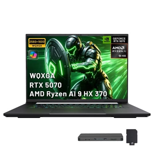 GIGABYTE AERO X16 WQXGA 16" 165Hz Gaming Laptop, AMD Ryzen AI 9 HX 370, 64GB RAM, 3TB Storage(2TB SSD+1TB Docking Station Set), GeForce RTX 5070, Backlit Keyboard, Win 11 Pro, Gray