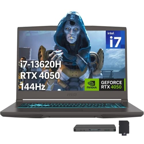 msi Thin 15.6" FHD 144Hz Gaming Laptop, Intel Core i7-13620H, NVIDIA GeForce RTX 4050, 64GB DDR4, 3TB Storage(2TB SSD+1TB Docking Station), Backlit Keyboard, Win 11 Pro, Gray