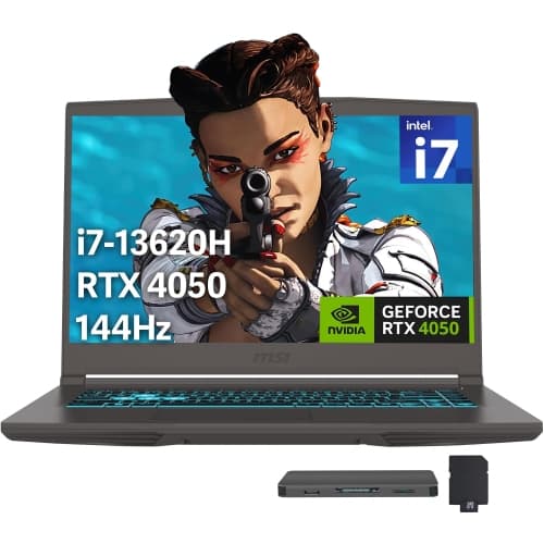 msi Thin 15.6" FHD 144Hz Gaming Laptop, Intel Core i7-13620H, NVIDIA GeForce RTX 4050, 16GB DDR4, 1.5TB Storage(512GB SSD+1TB Docking Station), Backlit Keyboard,Win 11, Gray
