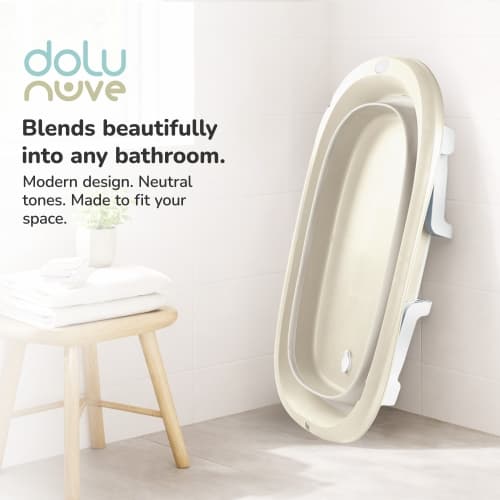 Dolu Nuve Foldable Baby Bathtub Collapsible Infant Bath Tub for Newborns, Beige
