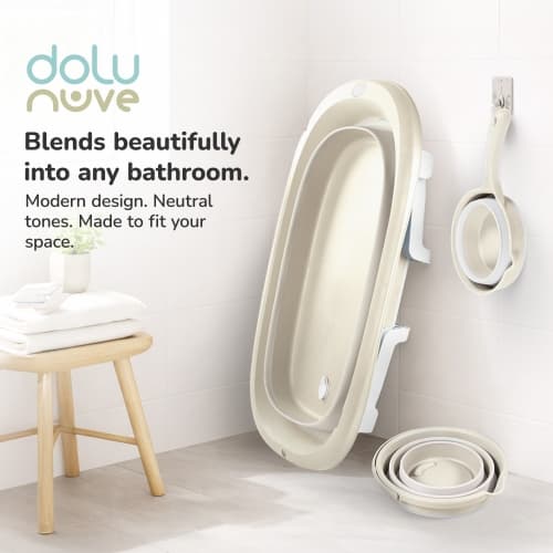 Dolu Nuve 3-Piece Foldable Baby Bath Set, Infant Tub, Bucket & Rinse Cup, Beige