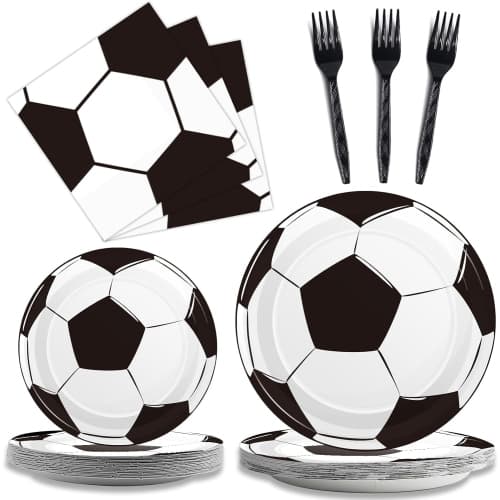 96Pcs Soccer Plates and Napkins Birthday Party Decorations Soccer Disposable Paper Tableware Set Sports Themed Party Supplies for Baby Shower Game Party Favors Birthday Décor