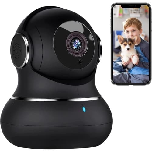 Camera Surveillance Interieur, Little elf 2K Pet Camera with 360° Motion Tracking, IR Night Vision, Indoor Baby Monitor, Home Security Camara Work with Alexa