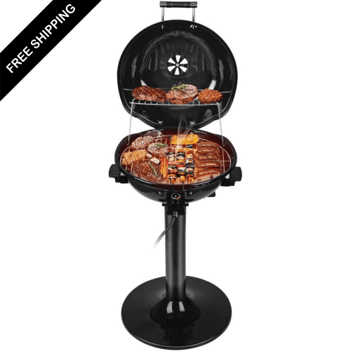 Electric BBQ Grill, Techwood 15-Serving Indoor/Outdoor Electric Grill for Indoor & Outdoor Use, Double Layer Design, Portable Removable Grill, 1600W (Stand Grill, Black)