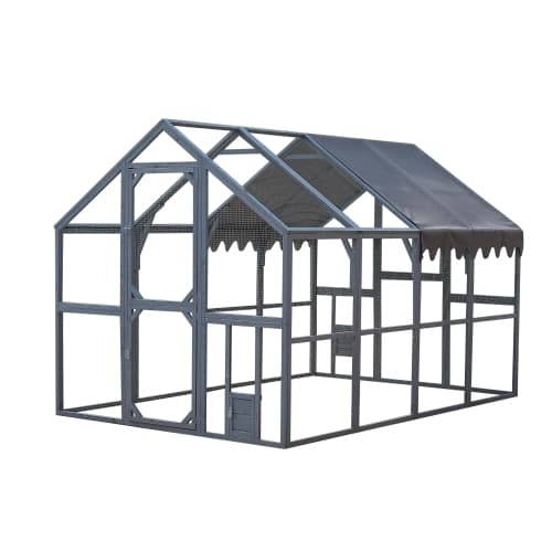 Outdoor Chicken Coop Enclosures 110" Large Kitten Playpen with Platforms,Upgrade Waterproof Cover-Gray