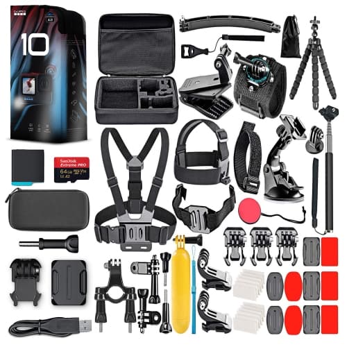GoPro HERO10 - Waterproof Action Camera + 64GB Card and 50 Piece Accessory Bundle